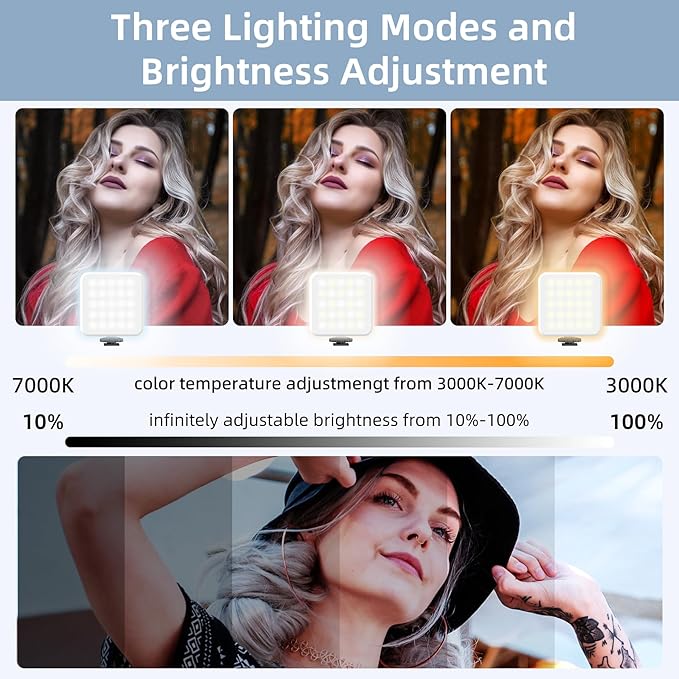 Zeadio RGB Camera Video Light - 800LM Adjustable 3000K-7000K Color Temperature & 6 Colors, CRI95 Portable Pocket LED Light for DSLR/Tabletop Filming/Selfie/Cell Phone/Photography, Pack of 1
