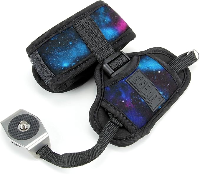 USA Gear DualGRIP Professional Grip Camera Hand Strap with Neoprene Design and Metal Plate - Compatible with Canon, Fujifilm, Nikon, Sony, and more DSLR, Mirrorless, Point & Shoot Cameras (Galaxy)