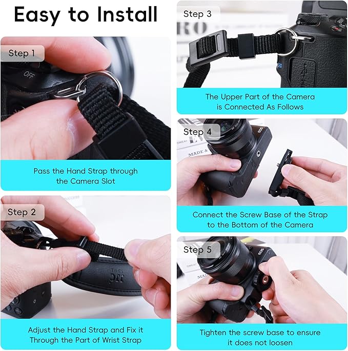JJC Camera Hand Grip Strap for Canon EOS R8 R10 R7 R5 C R6 Mark III II R RP 90D 5DM4 Rebel T7 T8i T7i T6i T6 SL3 4000D Sony A6700 ZR Z30 Coolpix P950 P900 for Panasonic Lumix GX85 G85 GH4 G100 FZ80