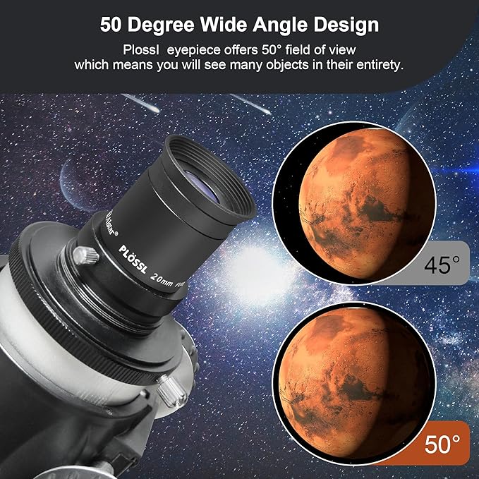 Alstar 1.25 Inch Plossl Telescope Eyepiece - 20mm Fully Multicoated Optical Lens for 1.25inch Astronomic Telescope and Astronomy Filters - 4 Element Plossl Design