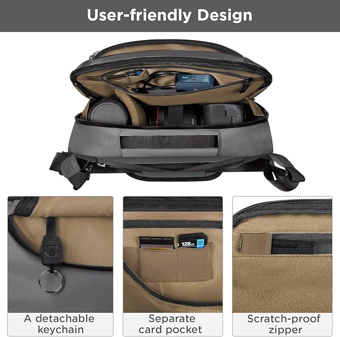 TAAOKA Camera Sling Bag,Travel Waterproof Camera Case with Tripod Holder,DSLR/SLR/Mirrorless Small Camera Bags Crossbody for photographers (Grey)