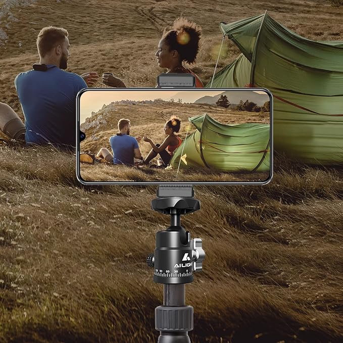 Ailight Mini Ball Head, 360° Panoramic Tripod Head, Universal 1/4" to 3/8" Screw Adapter Swivel Ball Head Tripod Mount, Dual Cold Shoe Mount for DSLR Cameras Camcorder Light Photograph Accessories