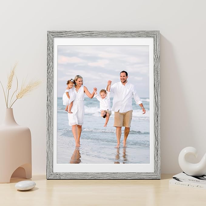 Vittanly 12x16 Picture Frame, Made of Solid Wood and Shatterproof Plexiglass, Display Pictures 11x14 with Mat or 12x16 without Mat, Wooden Photo Frame for Wall Mounting, Grey, 1 Pack