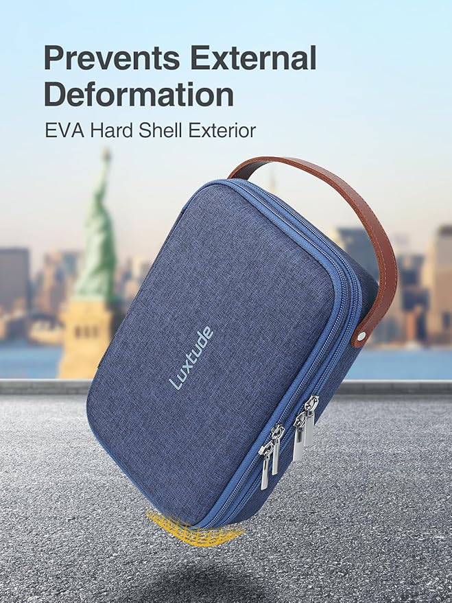 Luxtude Electronic Organizer Travel Case, Portable Tech Organizers, Hard Charger Organizer, Travel Cable Organizers, Tech Bag (Double-Layer, Blue, Medium)
