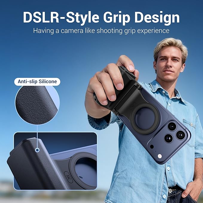 Magnetic Phone Camera Grip,Shutter Grip for iPhone 17 Pro Max with Bluetooth Remote & 1/4" Tripod Screw for iPhone Air 16 15 14 13 Android Smartphone Camera Handle Holder for Video Photo Fun Shooting