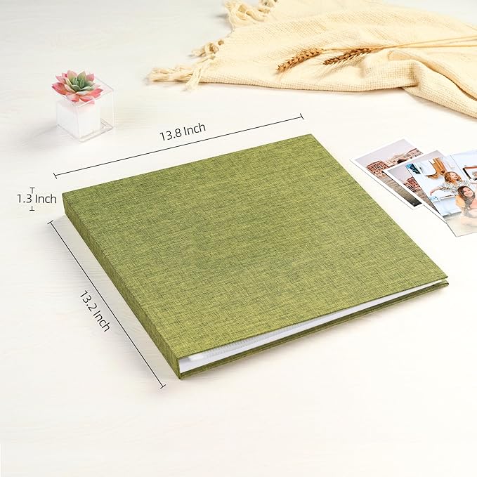 Mublalbum 12x12 Inch Large 3 Ring DIY Scrapbook Photo Album with 20 Plastic Sleeves 40 Pages Linen Cover Folder Binder for Baby Travel Wedding Anniversary and DIY Projects (Green)