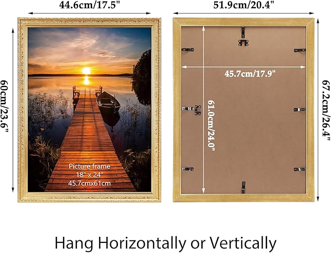 Edenseelake 18x24 Picture Frames Set of 2, Vintage Gold 18 x 24 Poster Frame for Wall Hanging Vertical and Horizontal