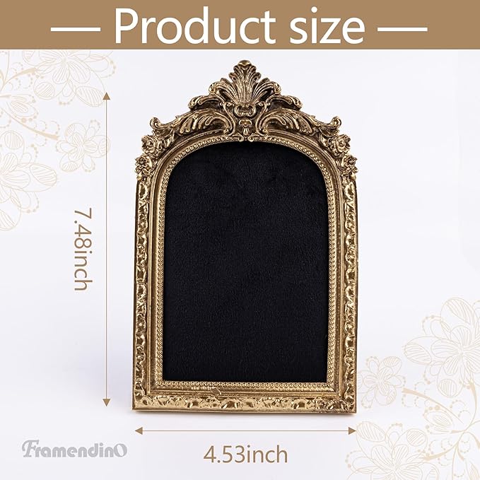 Framendino, Gold Resin Jewelry Display Stand Frame Organizer Vintage Velvet Storage Box for Necklace Earring Photography Props Women Gifts