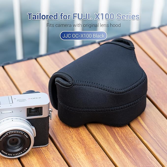 Soft Neoprene Camera Case Pouch Bag for Fuji Fujifilm XE5 X100VI X100S X100T X100F X100V with/without LH-X100 Lens Hood,X100VI Protective Storage with Inner Anti-Loss Lanyard,Not Affect Use Neck Strap