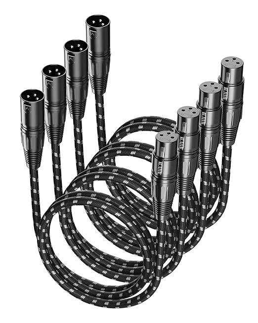 XLR Cables, XLR Microphone Cable 3ft 4 Pack, Braided Balanced Mic Cable Male to Female 3 Pin Connector for Microphones, Mixer, Speaker Systems and More