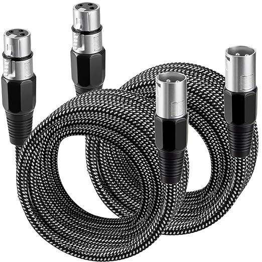 XLR Cable 30 FT/2 Pack, Microphone Cable 3 Pin Nylong Braided Balanced XLR Male to Female Heavy Duty Mic Patch Cords (Pure Copper Conductors)