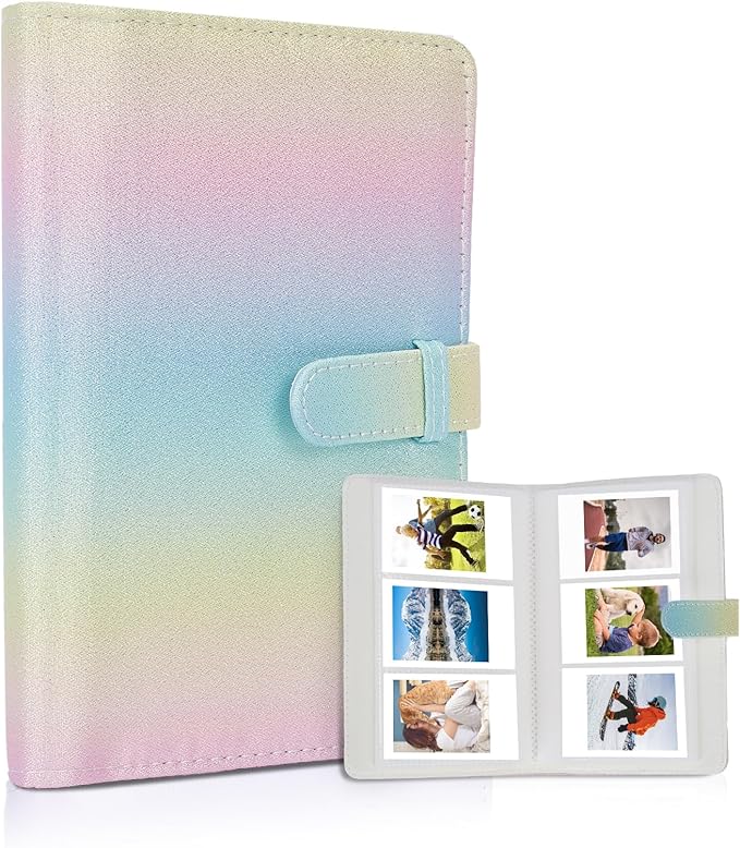 Riosin 108 Pockets Mini Album Compatible with Fujifilm Instax Mini film, Suitable for Instax Mini 12/11/7+/9/Evo/Link 2, 2x3" Photo Album for Canon ivy 2 Kpop Photocard (Shining Rainbow)