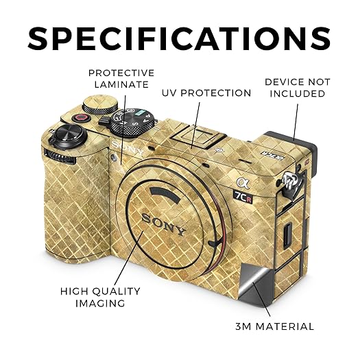 Glossy Glitter Camera Skin Compatible with Sony Alpha 7CR Camera (2023) - Gold Tiles - Premium 3M Vinyl Protective Wrap Decal Cover - Easy to Apply | Crafted in The USA by MightySkins