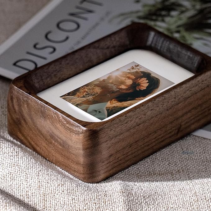 Kattepote 3 inch Wooden Mini Instant Photo Frames, with Mat for 1x2 inch Photo, Natural Walnut Wood Mini 2 x 3 inch Tabletop Picture Frame Instant Camera Photo Frames (Walnut)