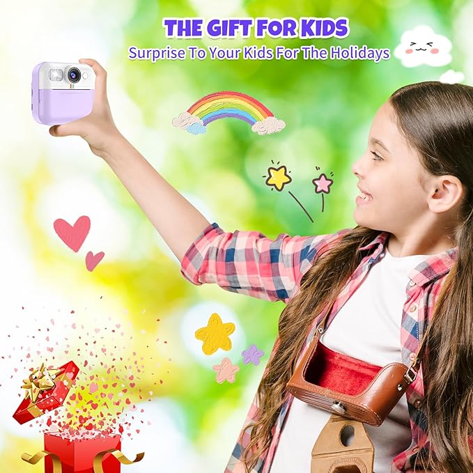 Instant Print Camera for Kids,Children Digital Camera Video Toddler Print Camera Christmas Birthday Gifts Portable Kids Toys for 3 4 5 6 7 8 9 10 Year Old Girls