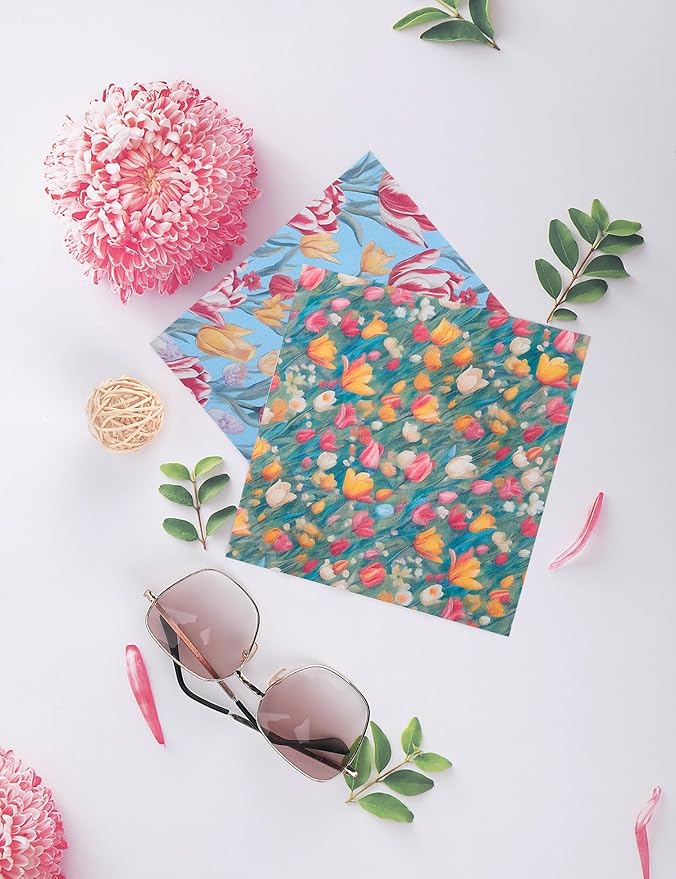 6PCS Thickened Glasses Cleaning Cloth Elegant Flower Design Microfiber Cleaning Cloth, Multi-Colored Eyeglass Lens Cleaning Cloths, Soft Wipes for Reusable Eyeglass and Phone Screens (Tulips)