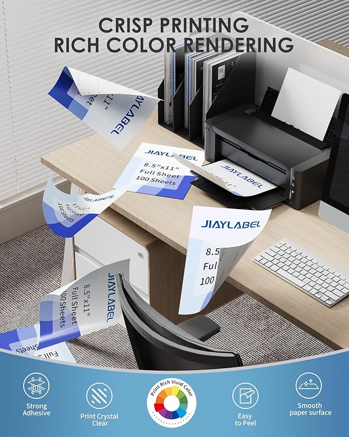 Shipping Label Address Mailing Stickers 8.5 x 11 100 Full Sheets Paper for Inkjet Printer Printable Printing Thank You Labeling to Write on Envelope Storage Bins File Folder Blank White Letter Size