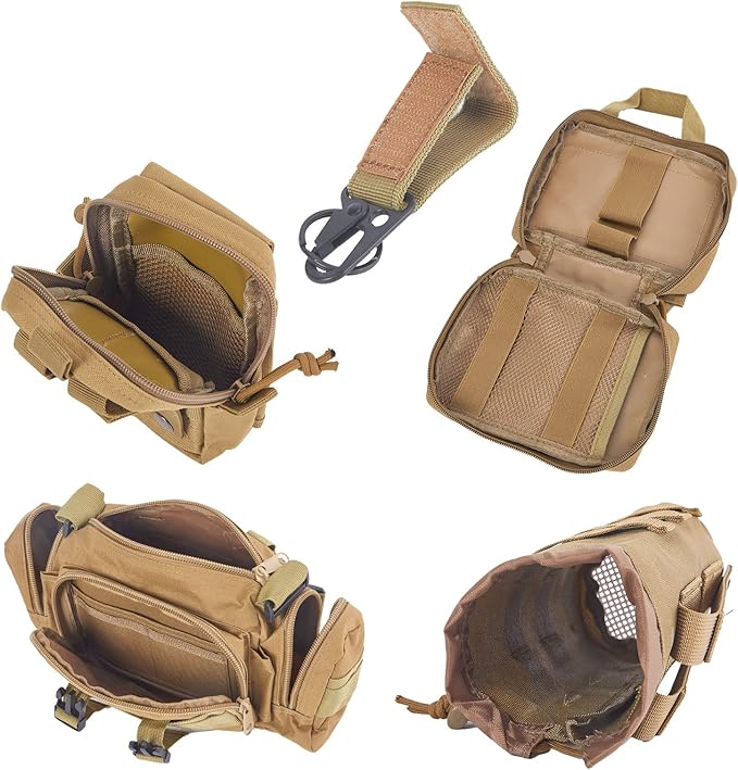 Universal Tactical Car Seat Back Organizer Bag Tactical Molle Vehicle Organizers Panel Vehicle Protector Organizers with 4 Detachable Pouches for Car Truck Ford Jeep Vehicle (Khaki)