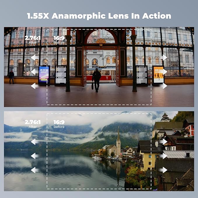 Freewell 1.55x Anamorphic Lens for iPhone & Samsung - 3-in-1 Streak (Neutral, Gold, Blue) - Cinematic Smartphone Lens with Oval Bokeh - Compatible with 17mm Mount Case & Cage