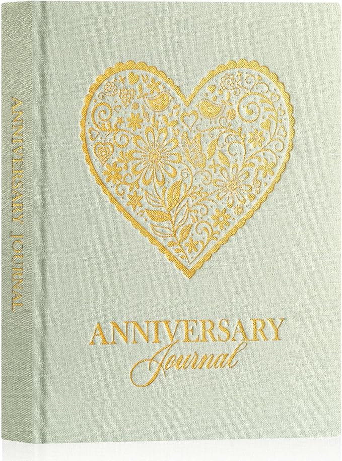 Lanpn Wedding Anniversary Journal Book, Linen Dating 1st to 70th Couple Memory Book Wedding Scrapbook, 190 Pages Love Stories Notebook Newlywed Marriage Anniversary Bridal Shower Gift, Sage Green
