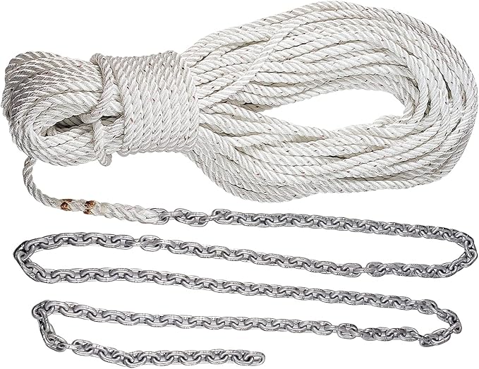 Lewmar Boat Anchor Rode for Windlasses - 20' 5/16" G4 Chain, 200' 9/16" Rope with 3/8" Shackle, High-Test-Rated Galvanized Links, Hand-Sewn Whipping