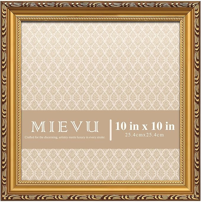 10×10 Picture Frame Gold - Picture Frames for Wall Hanging And Tabletop Display, Ornate Photo Frame for Poster,Vintage Frames,Christmas Frames,with Durable Plexiglass