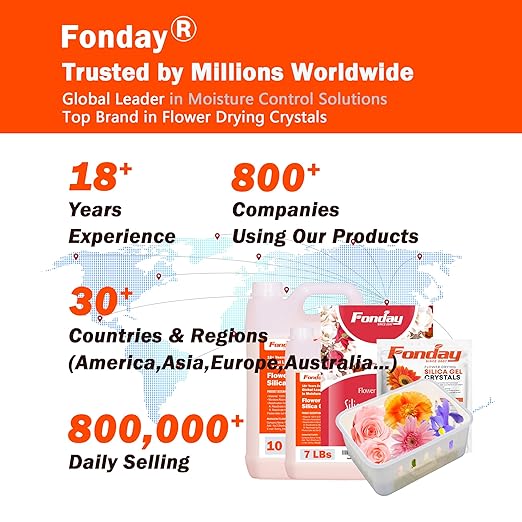 8LBS 4-in-1 Fonday Silica Gel Flower Drying Crystals for Wedding Bouquet Preservation with Sealed Container filterable basket and Brush Color Indicating Reusable Bead Size Less Than 1mm