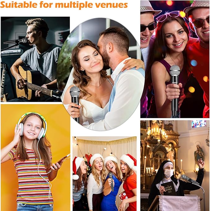 Wireless Microphone System, Dual UHF Handheld Microphones, 200ft Long Range, Plug & Play, Cordless Microphone for Singing, Karaoke, DJ, Church, Wedding, Home KTV (KA-328)