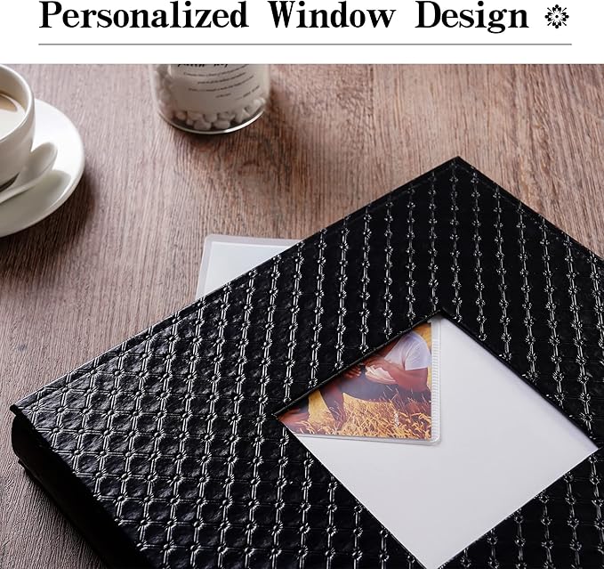 Mublalbum Small Photo Album 4x6 300 Photos Leather Cover Picture Book with Horizontal Pockets for Baby Wedding Anniversary and Family (Black)