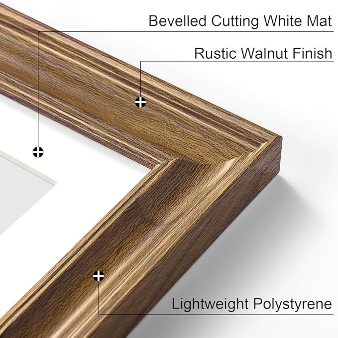 Vittanly 8x10 Picture Frames Set of 2, Ornate Vintage Photo Frame for Wall or Tabletop, Display 5x7 Pictures with Mat or 8x10 without Mat, Walnut