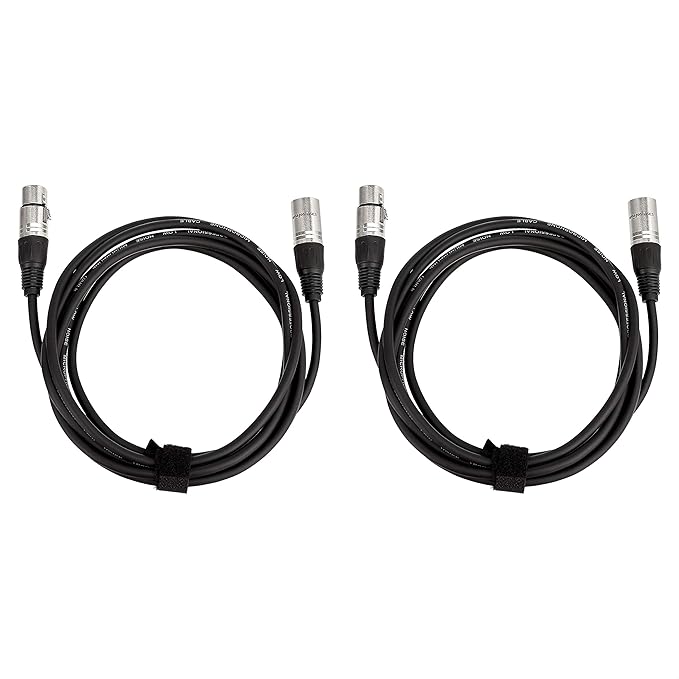 Amazon Basics 2-Pack XLR Microphone Cable for Speaker or PA System, All Copper Conductors, 6MM PVC Jacket, 10 Foot, Black