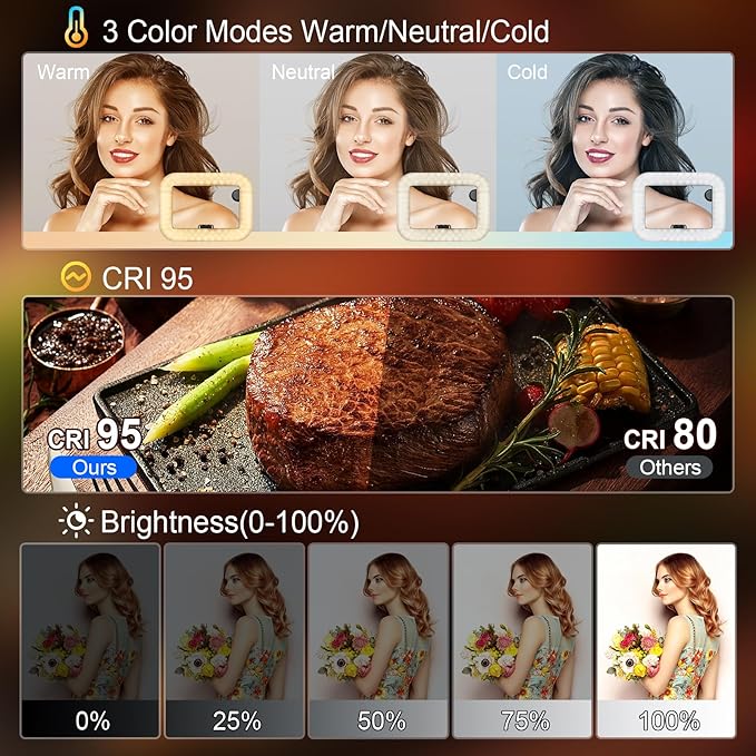 RGB Smartphone Video Rig with Light, Handheld Phone Camera Stabilizer with LED Ring Light, 2500-8500K Selfie Light for Tiktok, YouTube, Live Steam, Video Recording, Make up