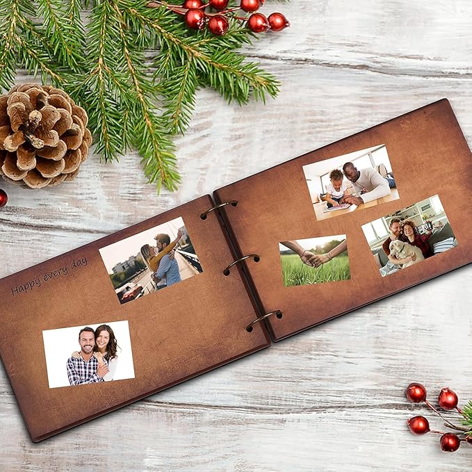 Adventure Book 3D Wooden Cover Scrapbook Photo Album 11.92 x 7.62"Timeless Memory Journal for Unforgettable Adventures&Precious Moments-Ideal for Anniversaries,Travel & Couple Gifts (3D Map Style)