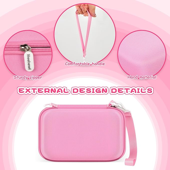 Kids Instant Print Camera Case for Dylanto/for Gofunly/for DUDUDRAGON/for ESOXOFFORE, Digital Video Camera Storage Box with 3 Roll Papers, Holder for Color Pen and Accessories (Bag Only)- Pink