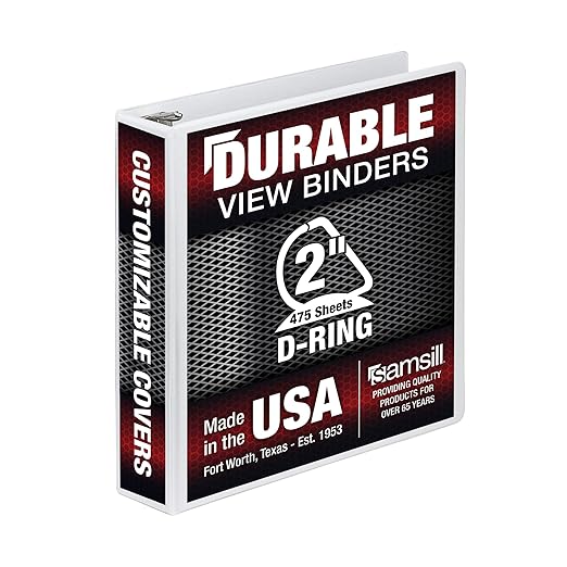 Samsill Durable 2 inch 3 Ring Binder, Made in USA, D Ring Binder, FSC 100% Recycled Chipboard, White