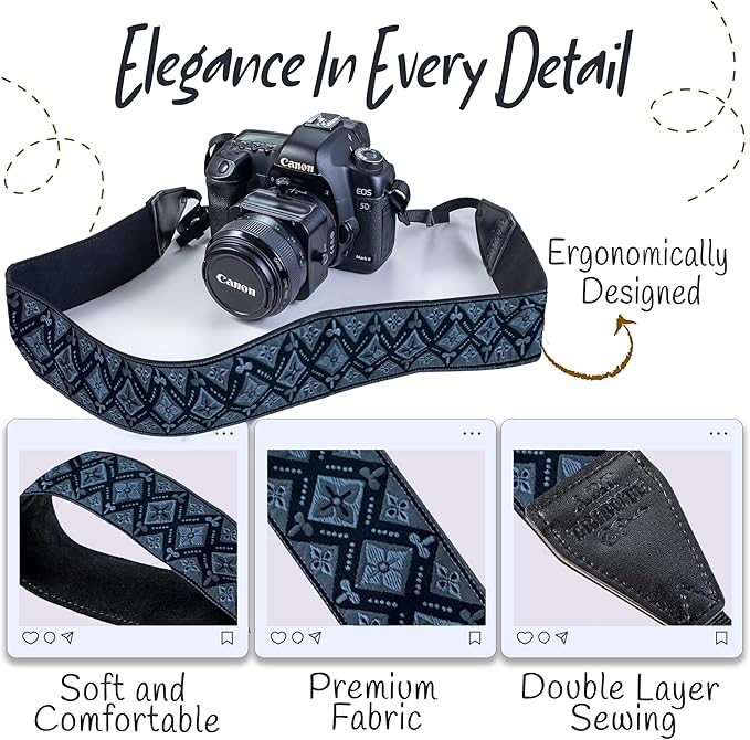Art Tribute Camera Strap for All DSLR and Mirrorless Cameras. Add Your Name Or Initials Make It a Personalized Gift