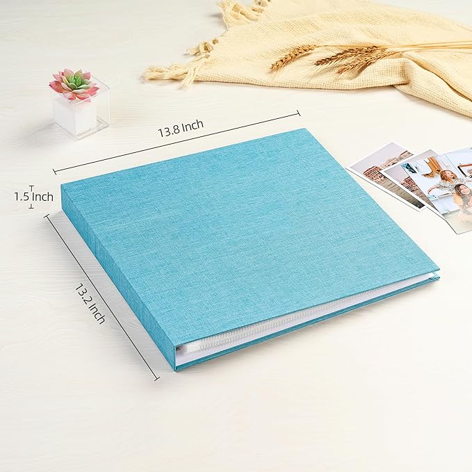 Mublalbum 12x12 Inch Large 3 Ring DIY Scrapbook Photo Album with 40 Plastic Sleeves 80 Pages Linen Cover Folder Binder for Baby Travel Wedding Couple Anniversary and DIY Projects (Blue)