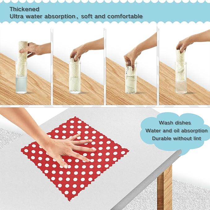 CaTaKu Red Polka Dots Microfiber Reusable Cleaning Cloths Kitchen Dish Cloths Dish Rags for Washing Dishes, Polka Dots Dish Towels Washcloths for Kitchen Drying, 6 Pack