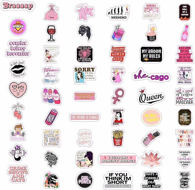 BulbaCraft 100Pcs Funny Girly Stickers, Laptop Stickers for Women - Feminist Decals, Feminist Presents, Gifts for Women & Men