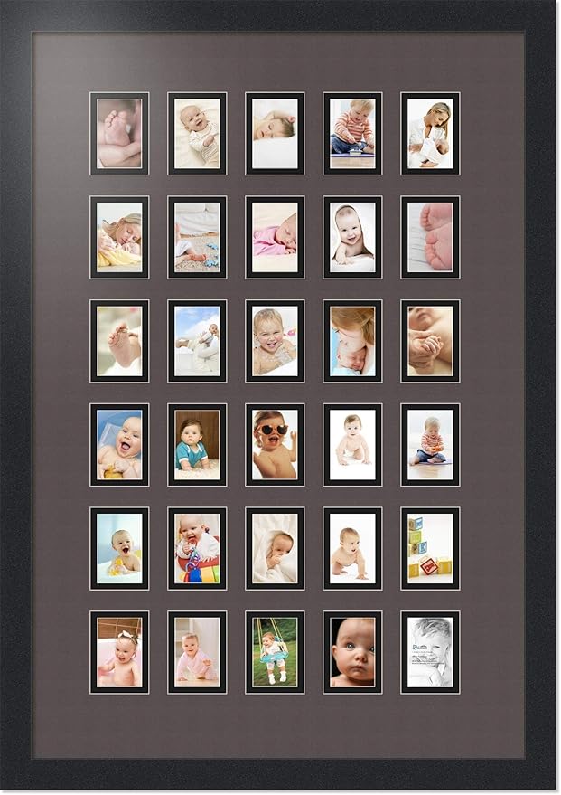 Art to Frames Double-Multimat-391-119/89-FRBW26079 Collage Photo Frame Double Mat with 30-2x3 Openings and Satin Black Frame