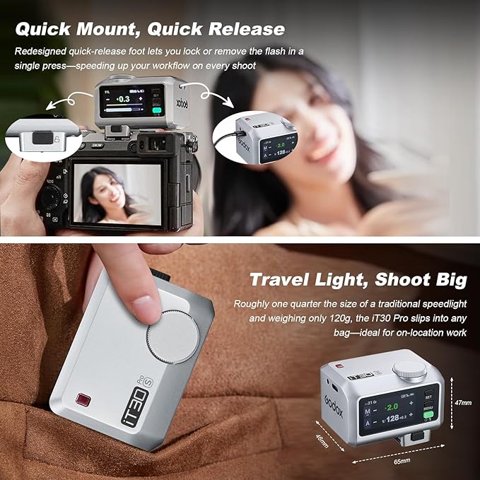 GODOX IT30Pro S GN15 IT30 Pro S IT30ProS IT30Pro-S TTL Mini Flash Kit for Sony with White Diffuser HSS 1/8000s 2.8" Full-Color Touchscreen(White)——Godox Authorized Distributor