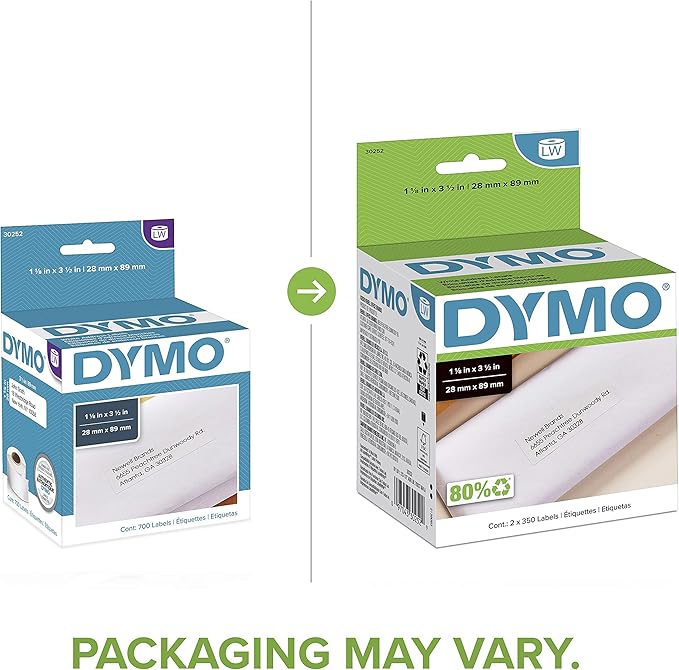 DYMO Authentic LW White Mailing Address Labels DYMO Labels for LabelWriter Label Printers 1-1/8" x 3-1/2" 2 Rolls of 350 (700 Total)