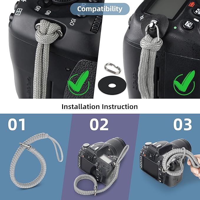 SUNYA Camera Wrist Strap for Photographers Paracord Rope Camera Hand Strap Compatible for DSLR or Mirrorless Camera