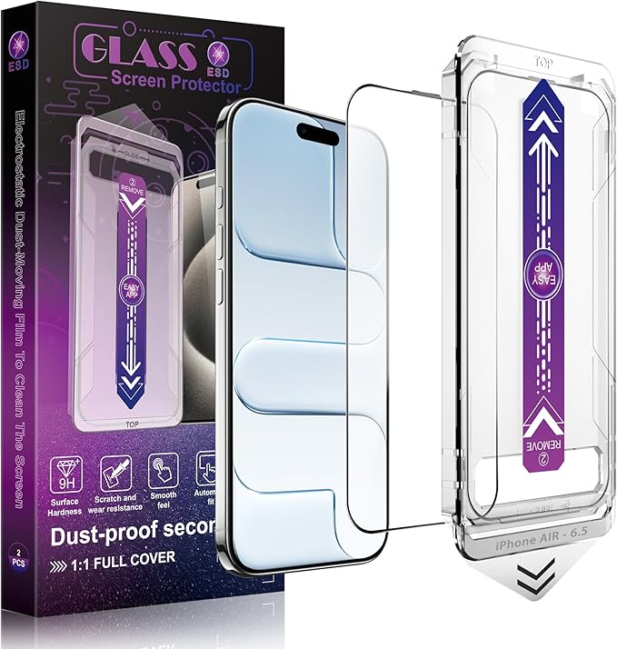 CHRYSHA Screen Protector for iPhone Air 6.5-Inch, 2 Pack, 9H Tempered Glass, HD Clear, Full Cover, Anti-Fingerprint, Easy Installation