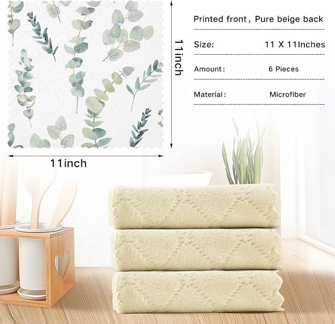 CaTaKu Eucalyptus Kitchen Dish Cloths for Washing Dishes Reusable Cleaning Cloth Dish Towels Microfiber Washcloths Dish Rags for Kitchen,6 Pack