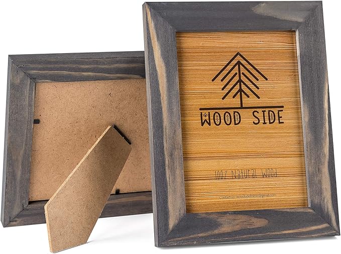 Rustic Wooden Picture Frames 4x6 - Set of 2-100% Natural Eco Solid Wood and High Definition Real Glass for Tabletop and Wall Mounting Photo Frame - Grey