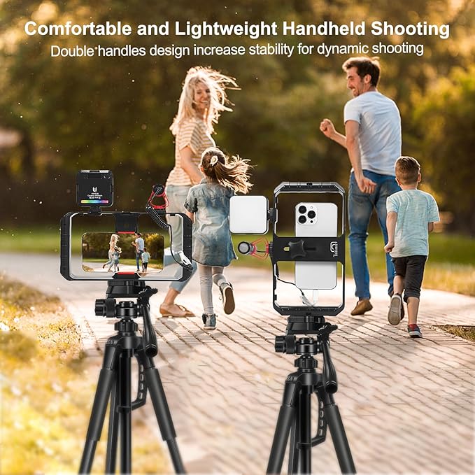 Taisioner Smartphone Video Rig Hand Girp Stabilizer Filmmaking Vlogging Case Phone Video Stabilizer with Cold Shoe for Film Maker Video Grapher Compatible with iPhone 15/14/13/12/ Pro Max and Android
