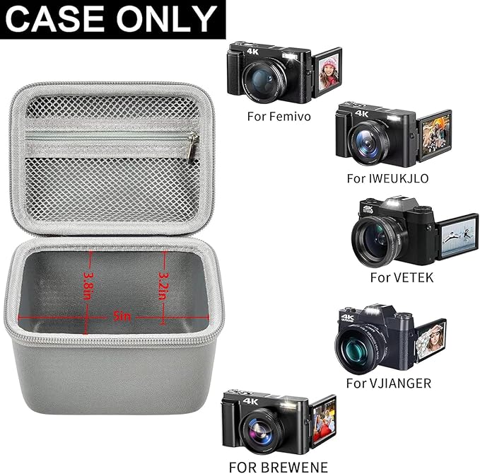 Vlogging Camera Case Compatible with for Duluvulu/for VJIANGER/for JGIPL/for TEBNGIHNM 4K Digital Cameras for Youtube. Vlog Camera Carrying Storage for Lens, Cable and Other Accessories - Grey