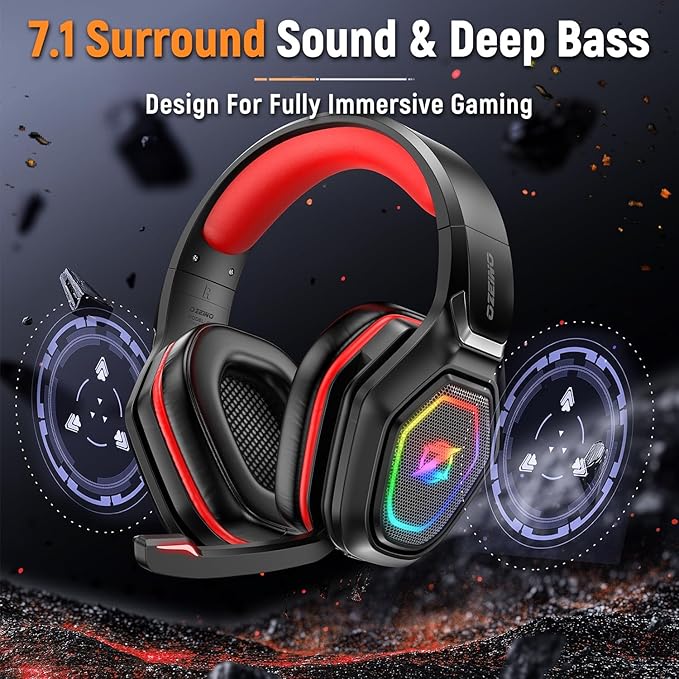 Ozeino 2.4GHz Gaming Headset Wireless with Flip Mic for Ps5, Ps4, PC, Gaming Headphones with USB-A & USB-C Transmitter, 40Hr Battery Gamer Headset for Laptop, Mobile, Mac
