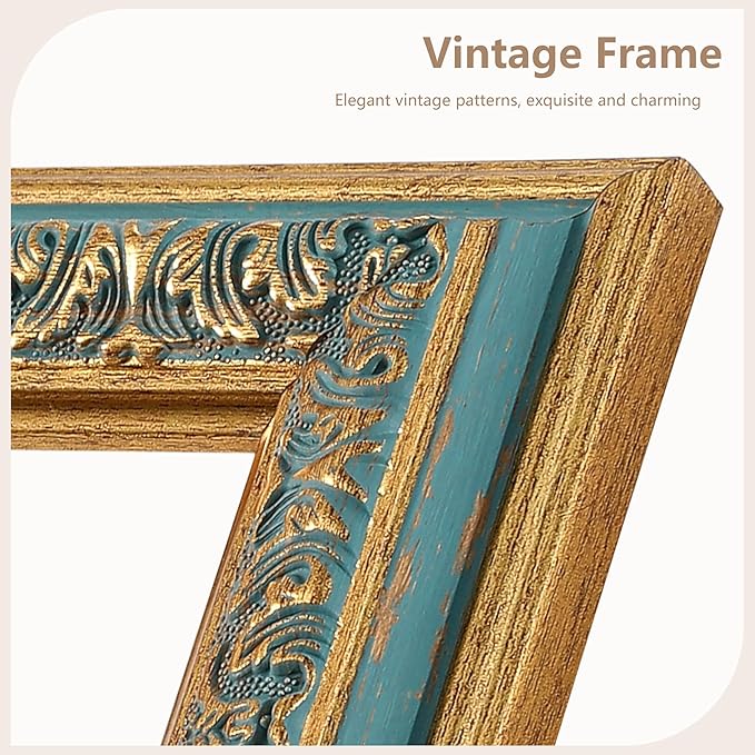 VIOLABBEY 11x17 Picture Frame Blue, Vintage Photo Frames Ornate without Mat for Wall Hanging